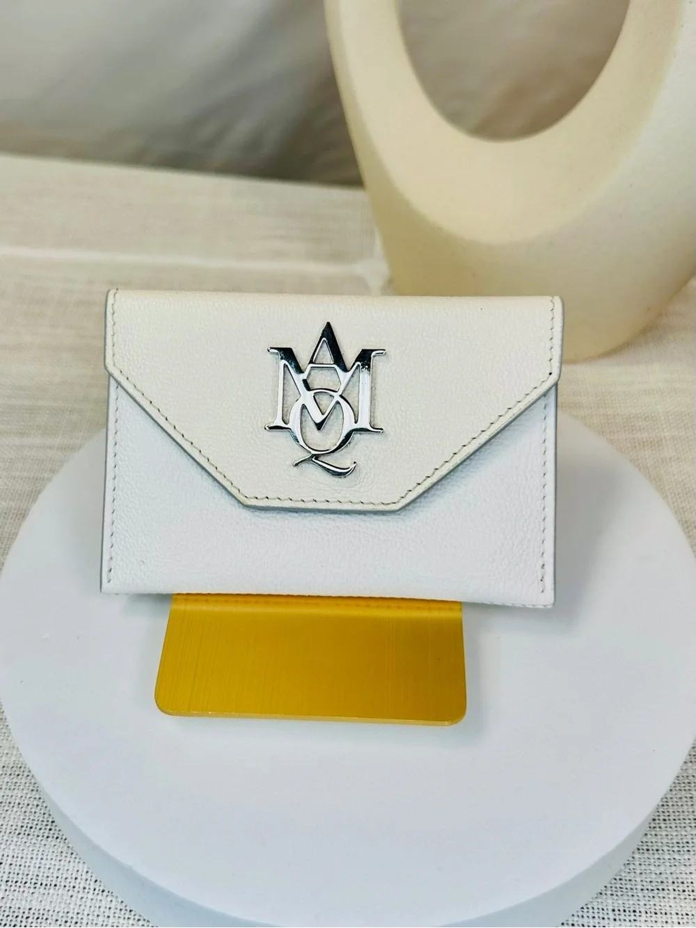 Alexander McQueen White Leather Envelope Card Wallet with Silver Logo